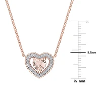 Womens Simulated Pink Morganite 18K Rose Gold Over Silver Heart 18 Inch Pendant Necklace