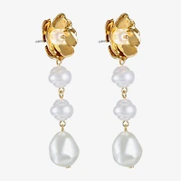 Bijoux Bar Gold Tone Womens Simulated Pearl Flower Hypoallergenic Drop Earrings