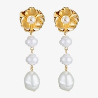 Bijoux Bar Gold Tone Womens Simulated Pearl Flower Hypoallergenic Drop Earrings