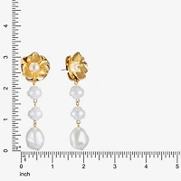 Bijoux Bar Gold Tone Womens Simulated Pearl Flower Hypoallergenic Drop Earrings