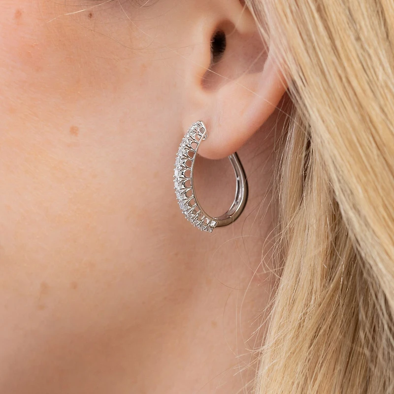 Womens 1 CT. T.W. Natural White Diamond 14K Gold 24.9mm Hoop Earrings