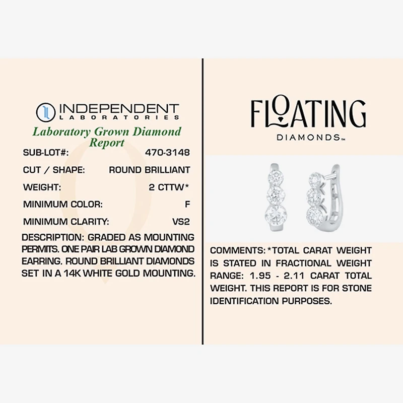 Floating Diamonds (F / Vs2) Womens 2 CT. T.W. Lab Grown White Diamond 14K Gold 16.1mm Hoop Earrings
