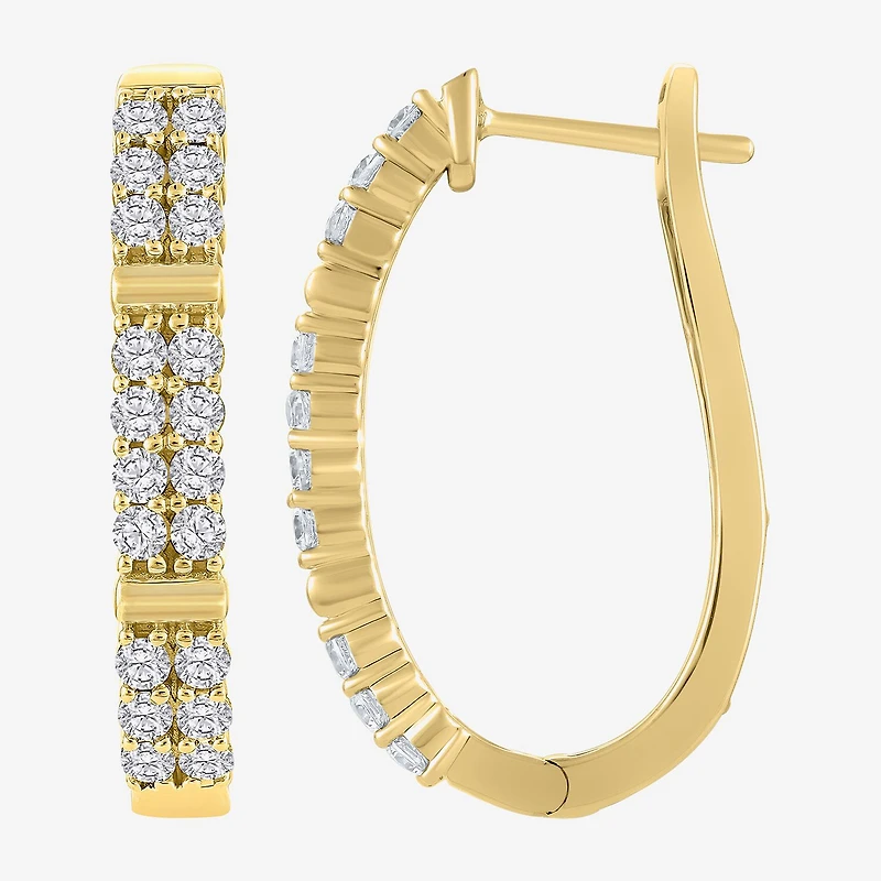 (H-I / I1) Womens 1 CT. T.W. Lab Grown White Diamond 10K Gold 25.6mm Hoop Earrings