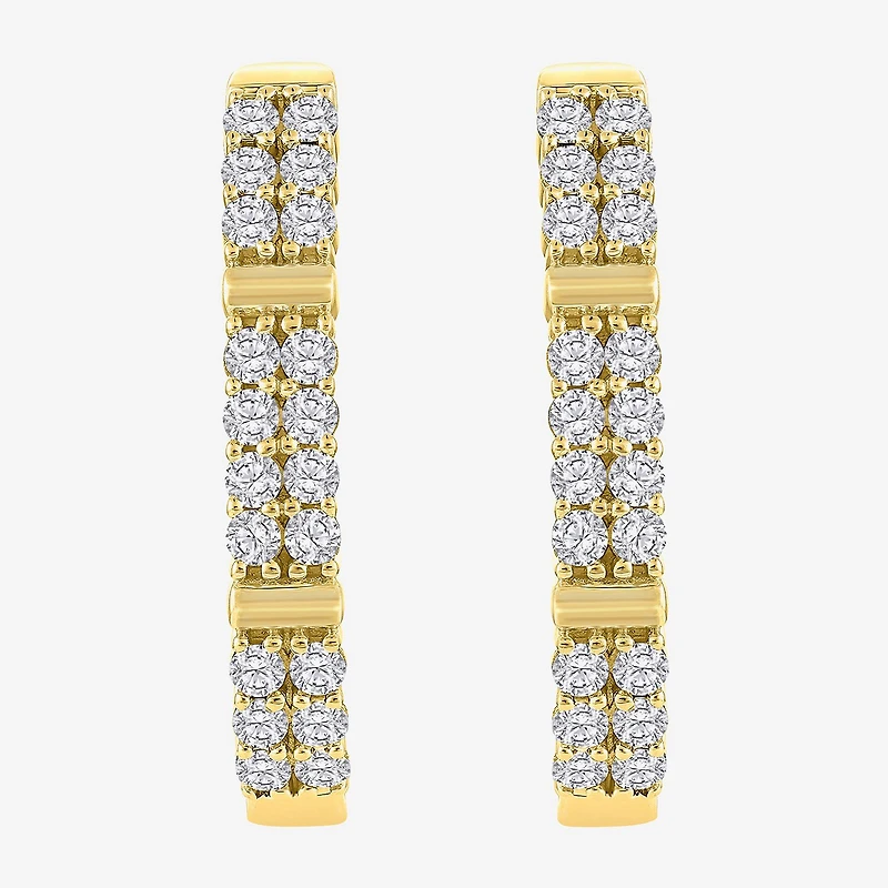 (H-I / I1) Womens 1 CT. T.W. Lab Grown White Diamond 10K Gold 25.6mm Hoop Earrings