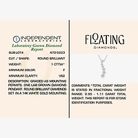 Floating Diamonds (F / Vs2) Womens 1 CT. T.W. Lab Grown White Diamond 14K Gold 18 Inch Pendant Necklace