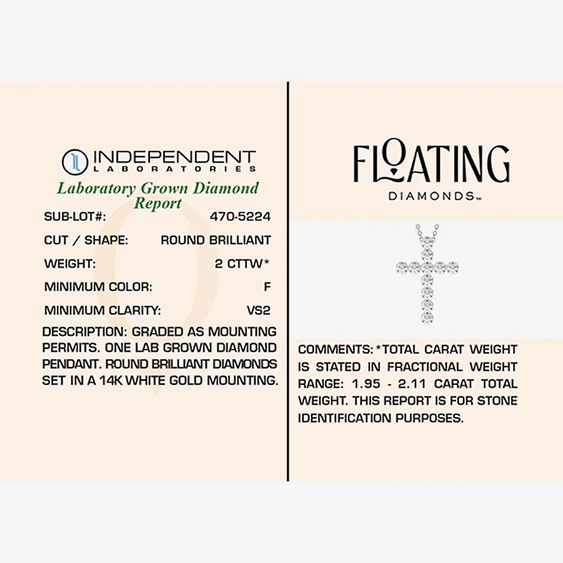 Floating Diamonds (F / Vs2) Womens 2 CT. T.W. Lab Grown White Diamond 14K Gold Cross 18 Inch Pendant Necklace