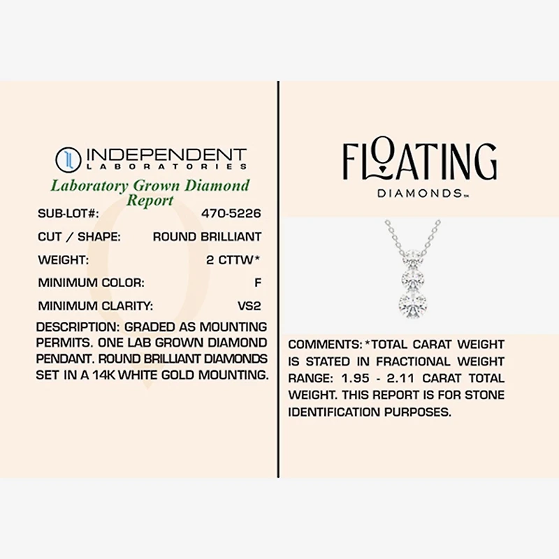 Floating Diamonds (F / Vs2) Womens CT. T.W. Lab Grown White Diamond 14K Gold Round 18 Inch Pendant Necklace