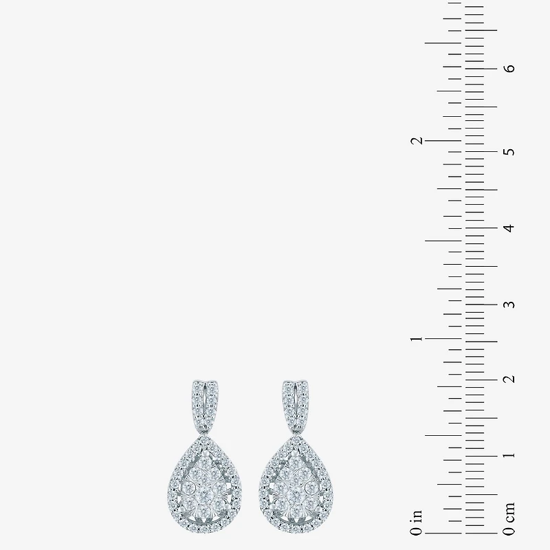 Diamond Blossom (H-I / I1) Womens 1 CT. T.W. Lab Grown White Diamond 10K Gold Pear Drop Earrings