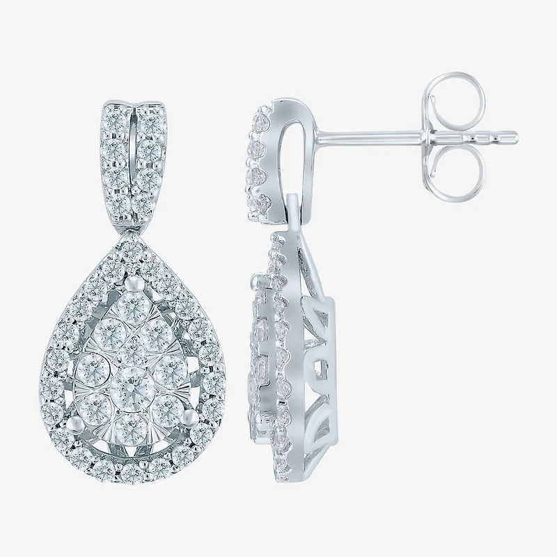 Diamond Blossom (H-I / I1) Womens 1 CT. T.W. Lab Grown White Diamond 10K Gold Pear Drop Earrings