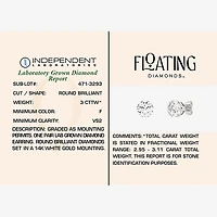 Floating Diamonds (F / Vs2) 3 CT. T.W. Lab Grown White Diamond 14K Gold 7.9mm Round Stud Earrings