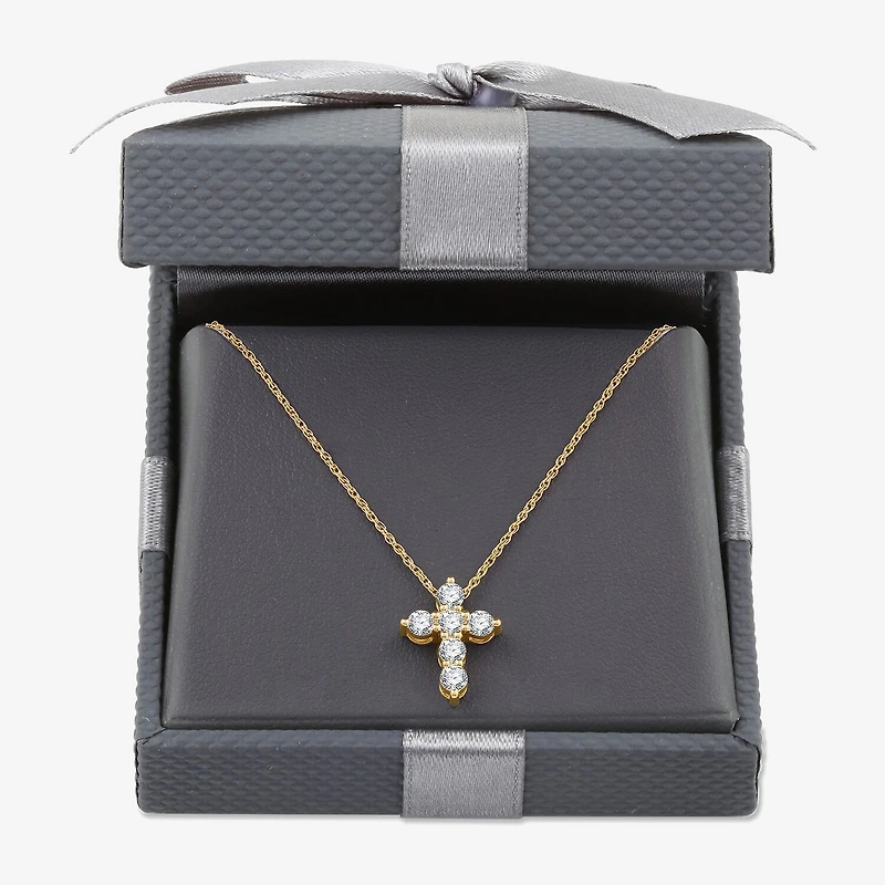 Womens 1/2 CT. T.W. Lab Grown White Diamond Sterling Silver Or 14K Gold Over Silver Cross Pendant Necklace