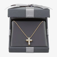 Womens 1/2 CT. T.W. Lab Grown White Diamond Sterling Silver Or 14K Gold Over Silver Cross Pendant Necklace