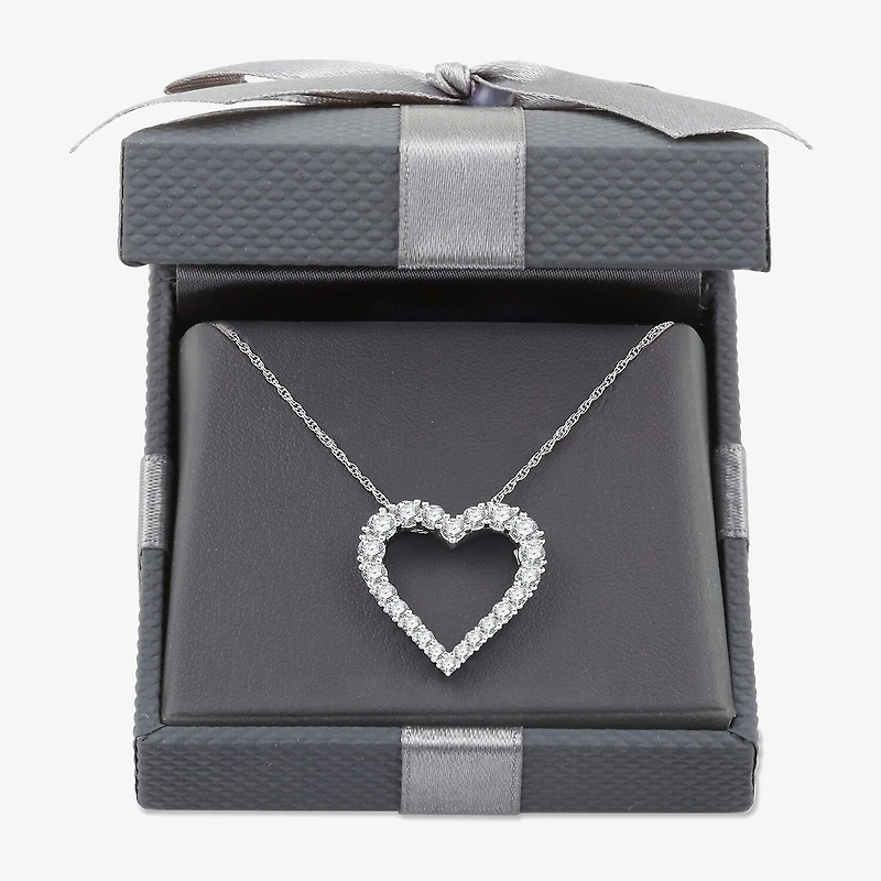 Womens 1 CT. T.W. Lab Grown White Diamond Sterling Silver Heart 18 Inch Pendant Necklace