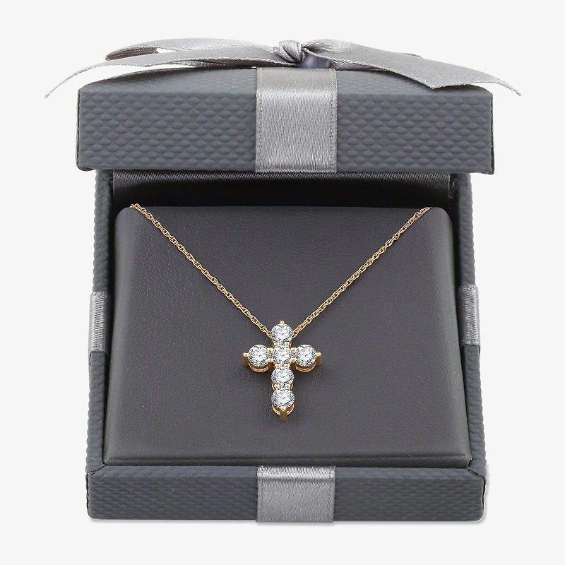 Womens 1 CT. T.W. Lab Grown White Diamond 14K Gold Over Silver Sterling Cross 18 Inch Pendant Necklace