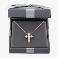 Womens 1 CT. T.W. Lab Grown White Diamond 14K Gold Over Silver Sterling Cross 18 Inch Pendant Necklace