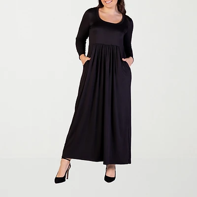 24seven Comfort Apparel Womens Plus Scoop Neck Long Sleeve Maxi Dress