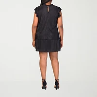 24seven Comfort Apparel Womens Plus Round Neck Short Sleeve A-Line Dress