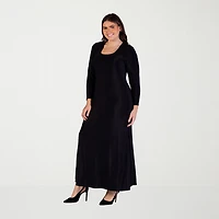 24seven Comfort Apparel Womens Plus Scoop Neck Long Sleeve Maxi Dress