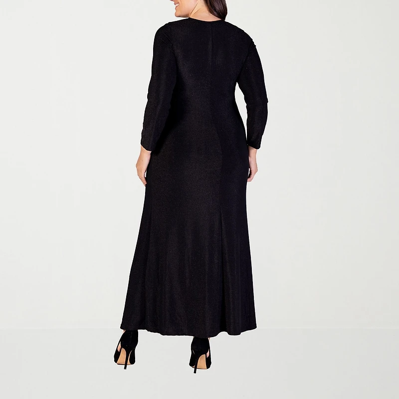24seven Comfort Apparel Womens Plus Scoop Neck Long Sleeve Maxi Dress