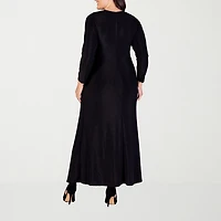 24seven Comfort Apparel Womens Plus Scoop Neck Long Sleeve Maxi Dress