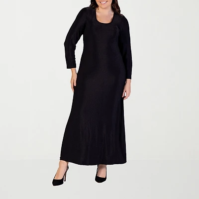 24seven Comfort Apparel Womens Plus Scoop Neck Long Sleeve Maxi Dress