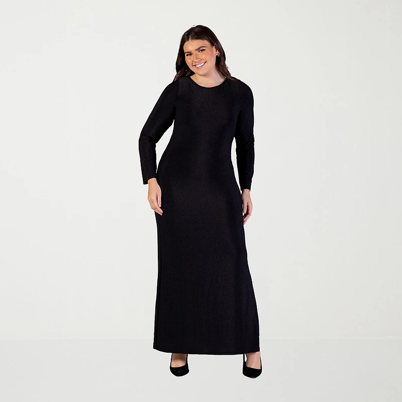 24seven Comfort Apparel Womens Plus Crew Neck Long Sleeve Maxi Dress