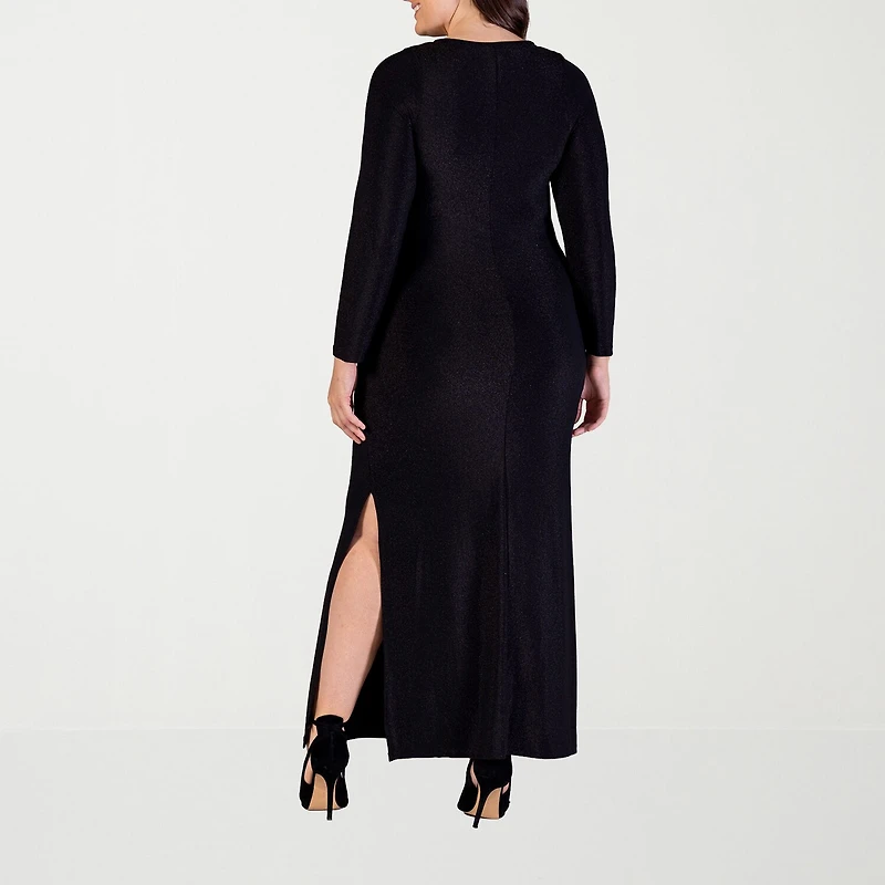 24seven Comfort Apparel Womens Plus Crew Neck Long Sleeve Maxi Dress