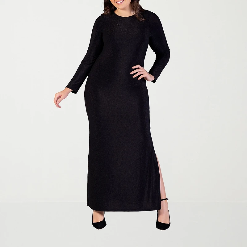 24seven Comfort Apparel Womens Plus Crew Neck Long Sleeve Maxi Dress
