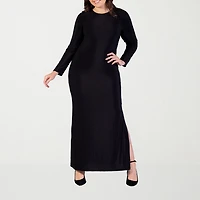 24seven Comfort Apparel Womens Plus Crew Neck Long Sleeve Maxi Dress
