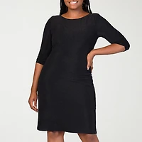24seven Comfort Apparel Womens Plus Round Neck Elbow Sleeve A-Line Dress