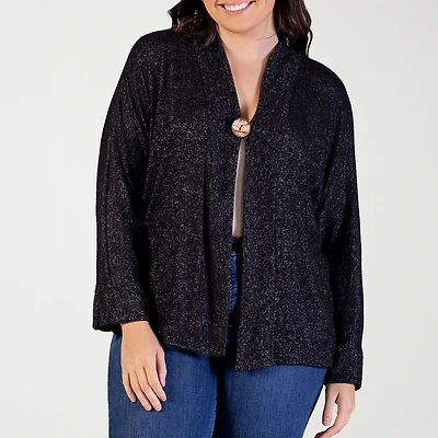 24seven Comfort Apparel Womens V Neck Long Sleeve Button Plus Cardigan