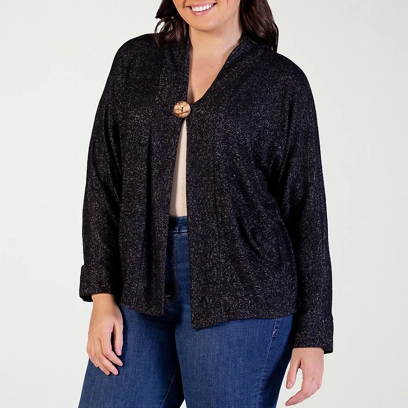 24seven Comfort Apparel Womens V Neck Long Sleeve Button Plus Cardigan