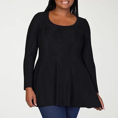24seven Comfort Apparel Plus Womens Scoop Neck Long Sleeve Tunic Top