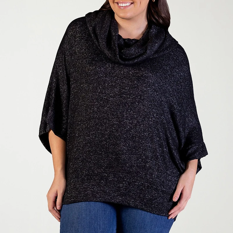 24seven Comfort Apparel Womens Plus Cowl Neck Elbow Sleeve Blouse