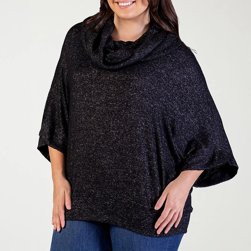 24seven Comfort Apparel Womens Plus Cowl Neck Elbow Sleeve Blouse