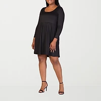 24seven Comfort Apparel Womens Plus Scoop Neck Long Sleeve A-Line Dress