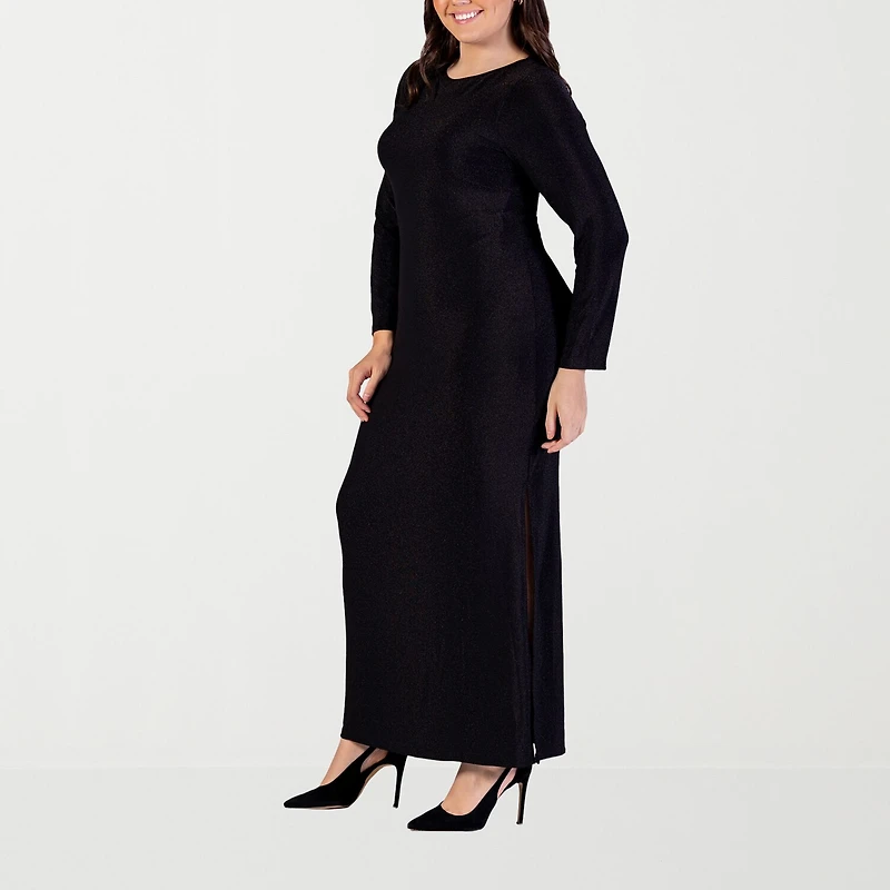 24seven Comfort Apparel Womens Plus Crew Neck Long Sleeve Maxi Dress