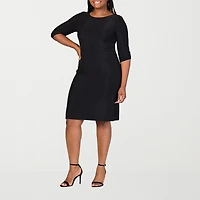 24seven Comfort Apparel Womens Plus Round Neck Elbow Sleeve A-Line Dress