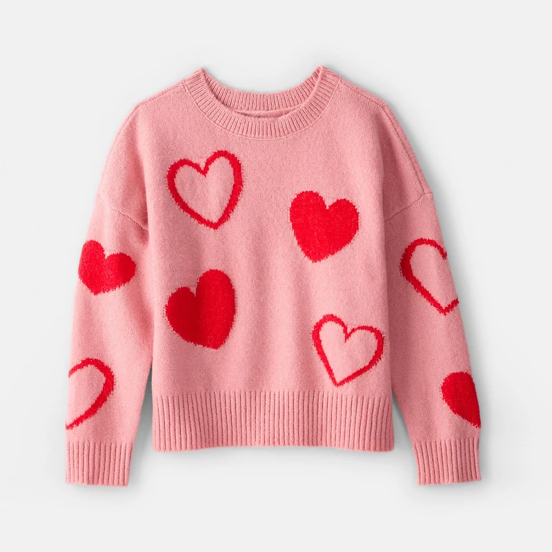 Carter's Little & Big Kid Girls Heart Crew Neck Long Sleeve Pullover Sweater