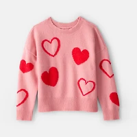 Carter's Little & Big Kid Girls Heart Crew Neck Long Sleeve Pullover Sweater