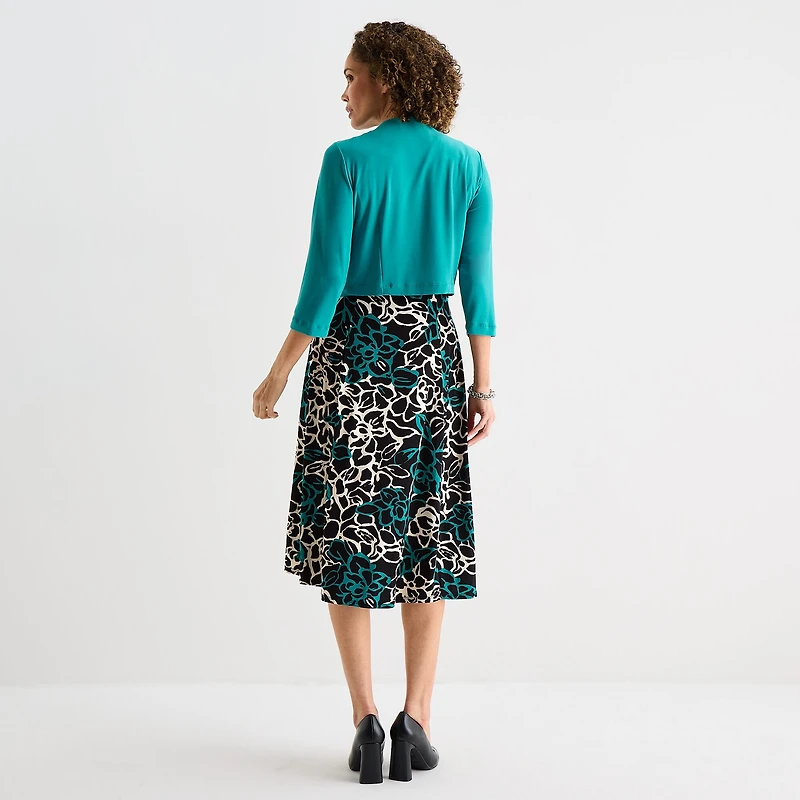 Danny & Nicole Womens Midi Floral Jacket Dress