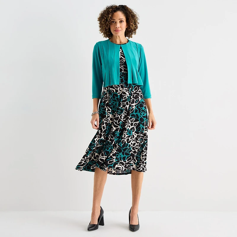 Danny & Nicole Womens Midi Floral Jacket Dress