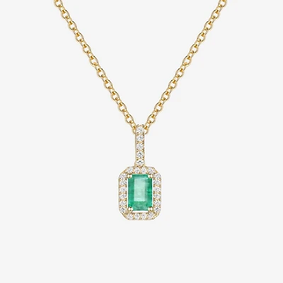 (J-K/I2-I3) Womens 1/6 CT. T.W. Genuine Green Emerald 10K Gold 18 Inch Pendant Necklace