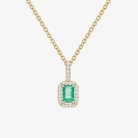 (J-K/I2-I3) Womens 1/6 CT. T.W. Genuine Green Emerald 10K Gold 18 Inch Pendant Necklace