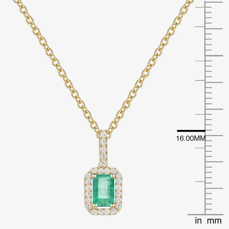 (J-K/I2-I3) Womens 1/6 CT. T.W. Genuine Green Emerald 10K Gold 18 Inch Pendant Necklace