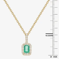 (J-K/I2-I3) Womens 1/6 CT. T.W. Genuine Green Emerald 10K Gold 18 Inch Pendant Necklace