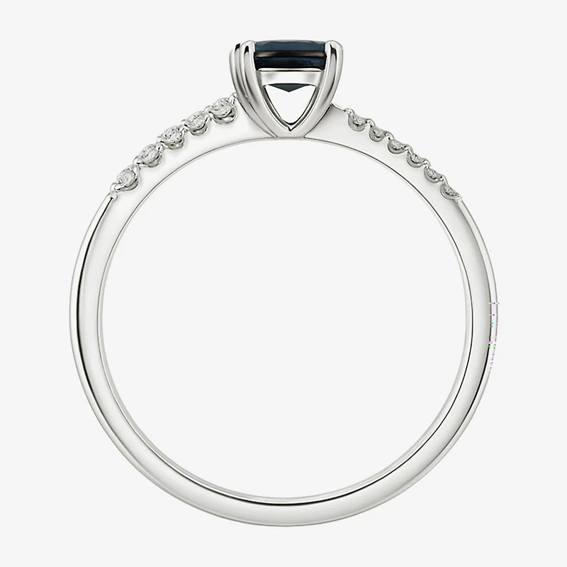 (J-K/I2-I3) Womens 1/10 CT. T.W. Genuine Blue Sapphire 10K Gold Oval Side Stone Bypass Cocktail Ring