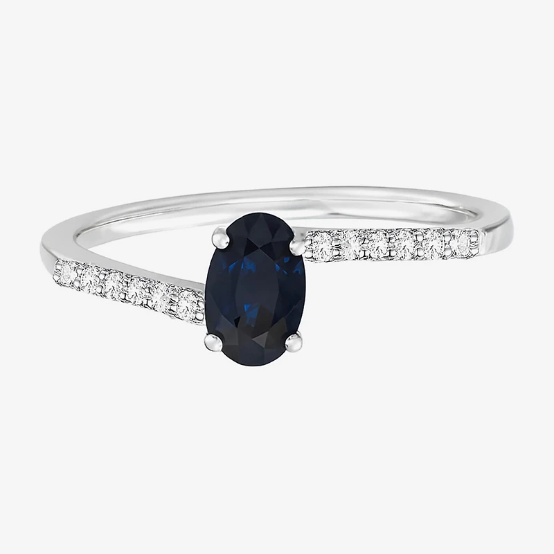 (J-K/I2-I3) Womens 1/10 CT. T.W. Genuine Blue Sapphire 10K Gold Oval Side Stone Bypass Cocktail Ring