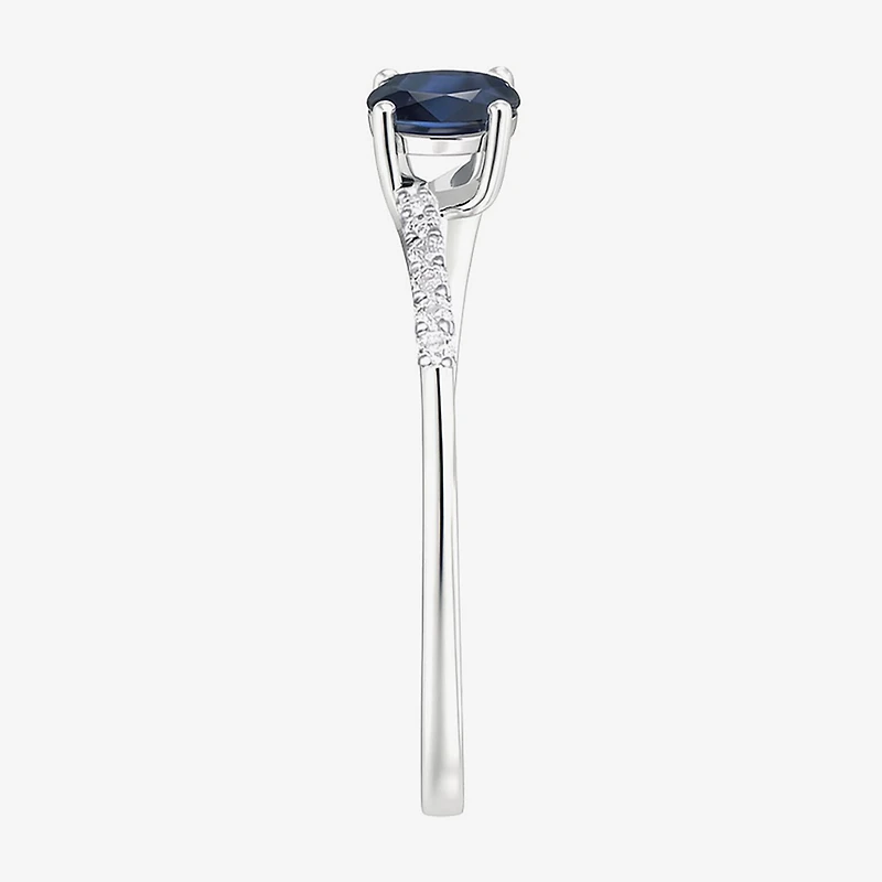 (J-K/I2-I3) Womens 1/10 CT. T.W. Genuine Blue Sapphire 10K Gold Oval Side Stone Bypass Cocktail Ring