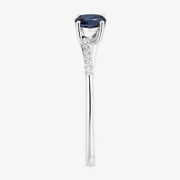 (J-K/I2-I3) Womens 1/10 CT. T.W. Genuine Blue Sapphire 10K Gold Oval Side Stone Bypass  Cocktail Ring